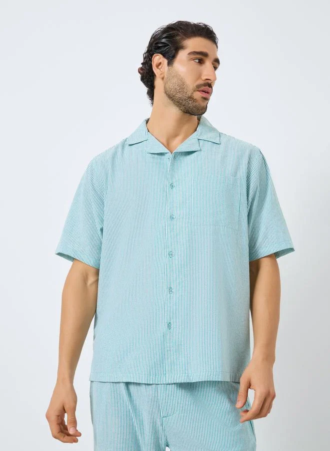Men Relaxed Fit Striped Shirt and Pyjama Set